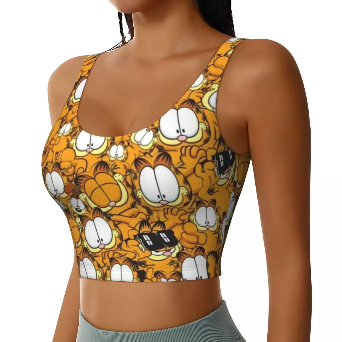 Custom High Impact Manga Garfields Cartoon Anime Cat Pattern Sports Bra for Women Gym Workout Yoga Crop Top