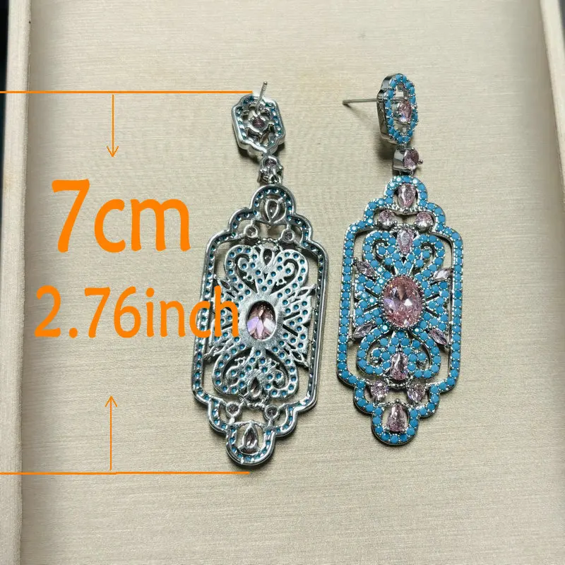 Bilincolor Luxury Elegant Red and Blue Geometric Earring for Women