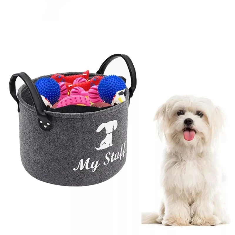 

1PCS Dog Toy Felt Storage Basket Pet Supplies Felt Storage Basket Home Clothes Sundries Toy Storage Bucket