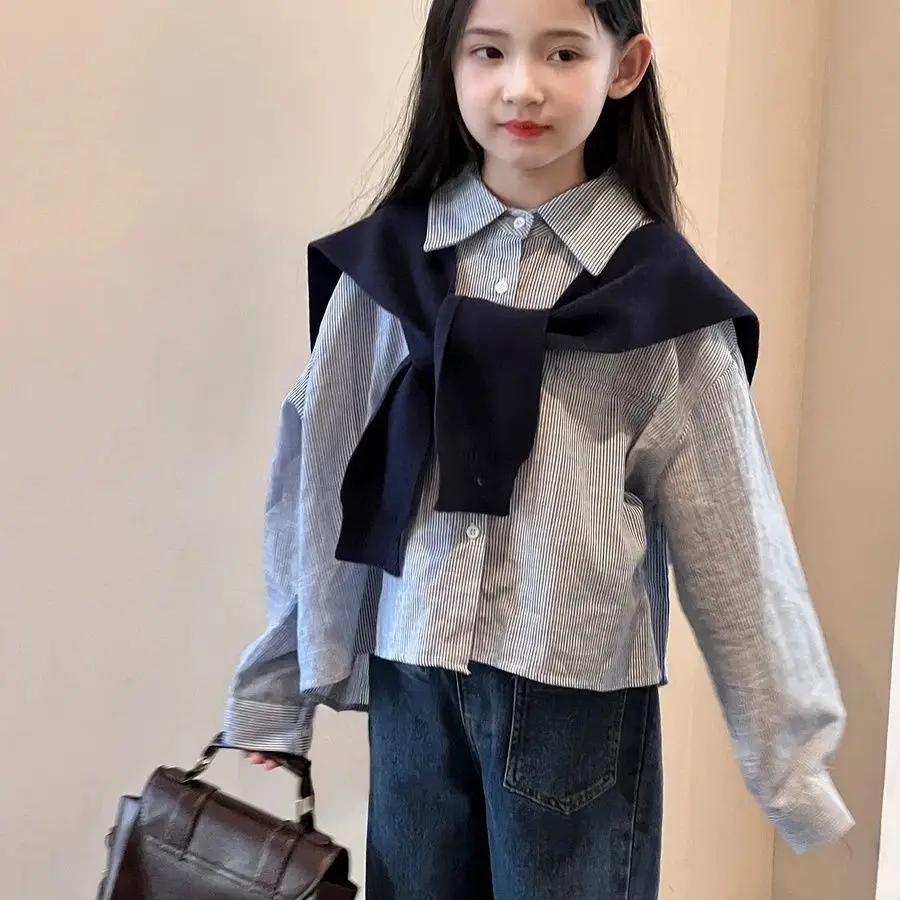

New Autumn Trendy Plaid Shirt for Tween Girls Loose Fit Long Sleeve Top Stylish Kids Clothing Fashionable Children's Shirt Fall