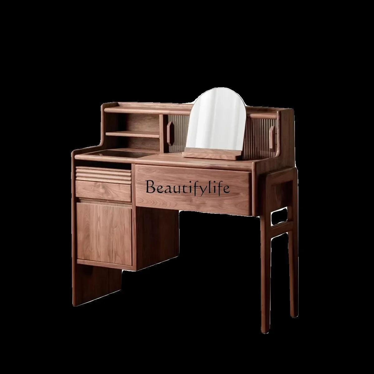 

ls 04Nordic simple black walnut dresser, all solid wood light luxury makeup table