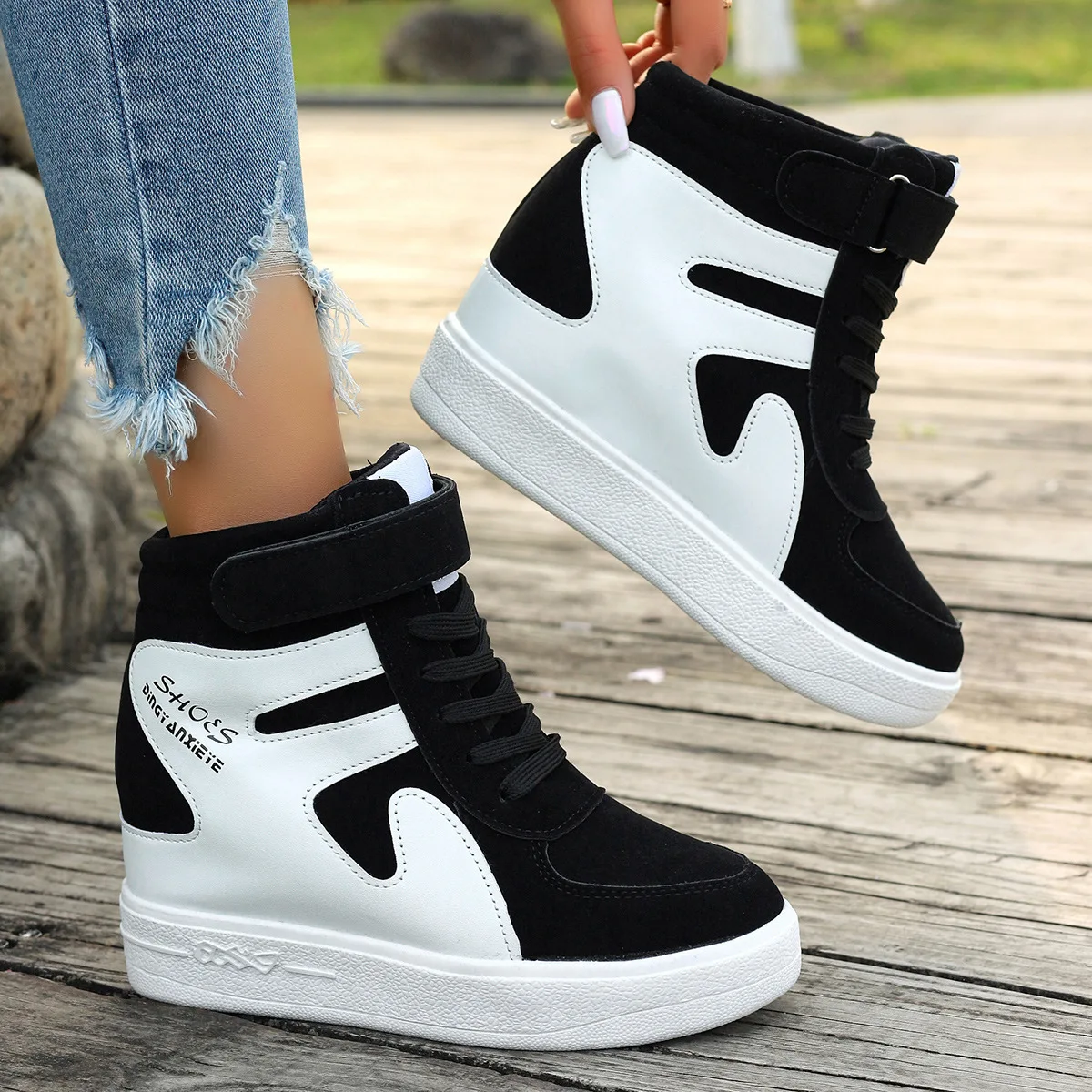 red sneakers women Black Platform Vulcanize Shoes Women High top Platform Sneakers women Casual Wedges shoes Womens Shoes autumn