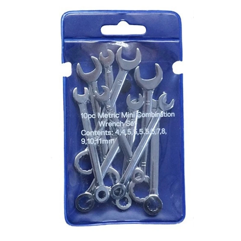 10Pcs Mini Engineer Wrench Dual Heads Offset Ring Spanner Tools Spanner Combination Key 4-11Mm Wrenches Hand Set