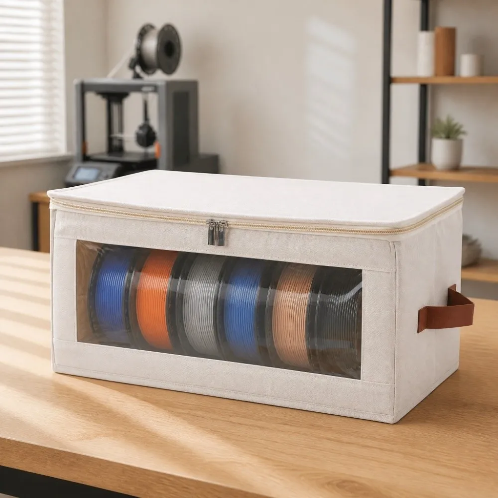 Foldable Filament Storage Box Clear Front Window Zipper Cover Closure Filament Spool Container Water Proof Oxford Fabric