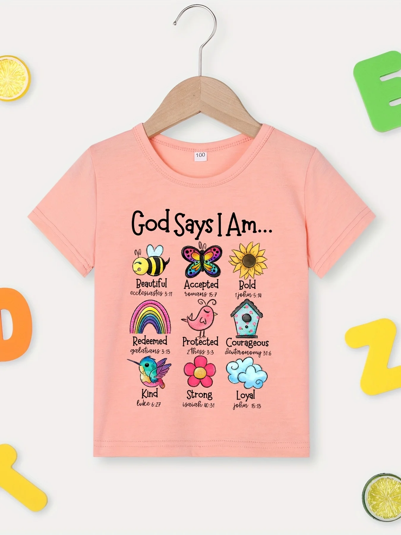 God Says I\'m a Flower Critter Graphic Girls Creative Cotton T-Shirt Casual Comfortable Short Sleeve T-Shirt Kids Summer Tops