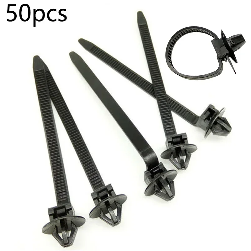 ALLGOOD 50pcs Nylon Cable Tie Wrap Fixed Fastener Clips Cars Mount Wire Tie Clip Car Hose Fastening Zip Strap Kit