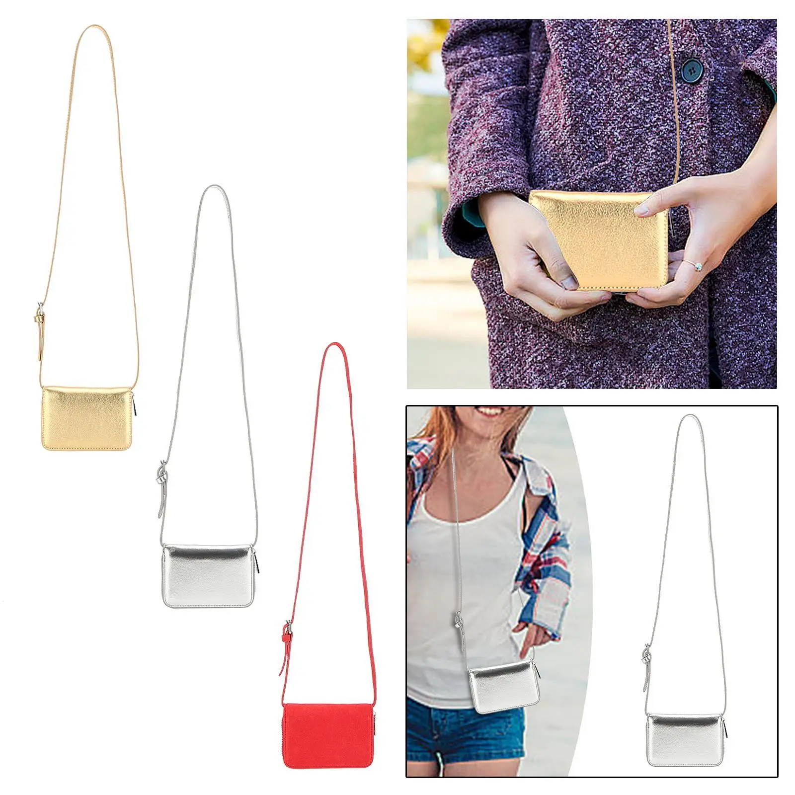 

Card Wallet for Women Stylish Portable Shoulder Bag Zipper Closure Waist Bag