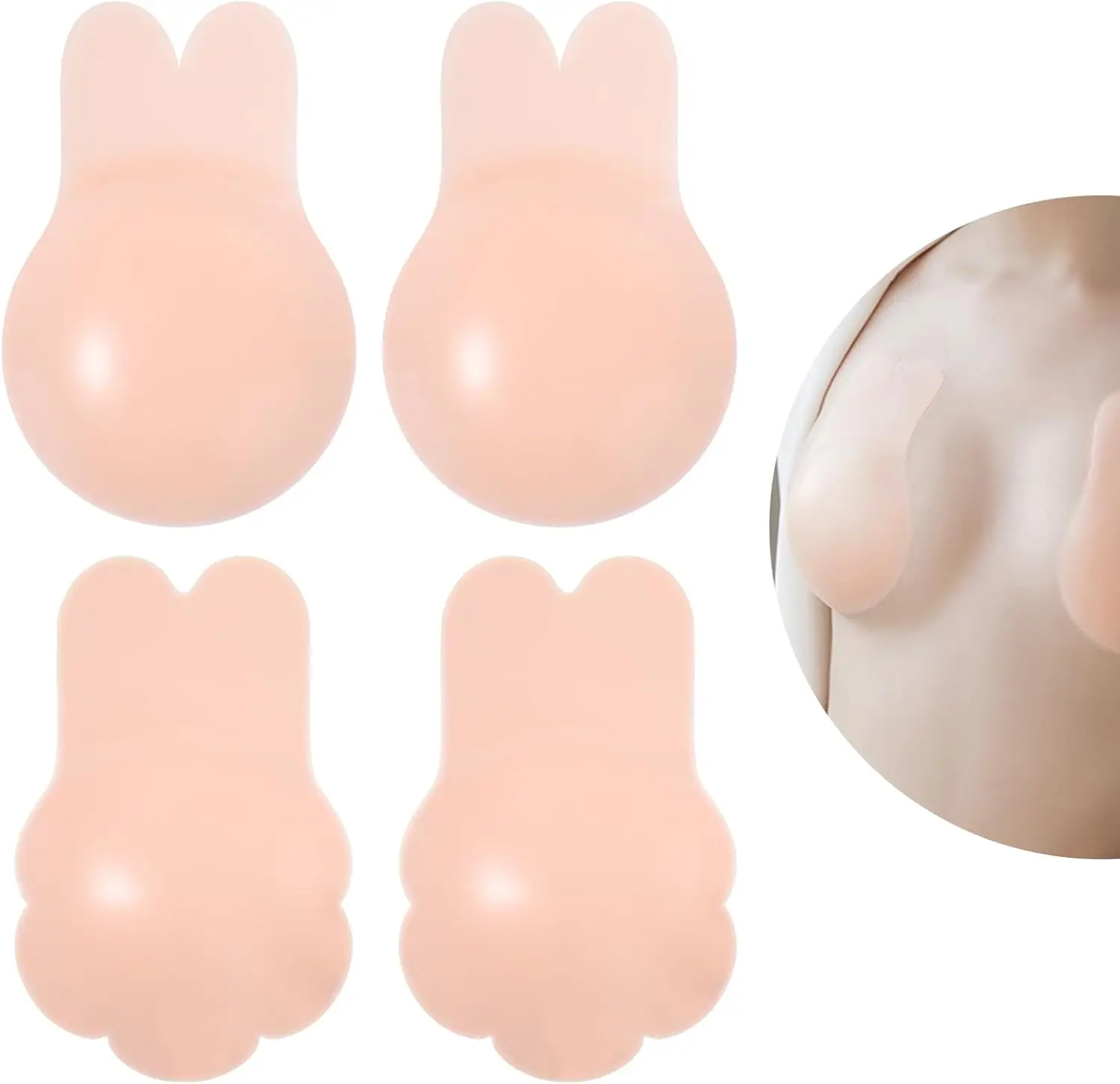 

2 Pairs Sticky Push Up Invisible Adhesive Bras, Strapless Backless Dress Silicone Bra Pasties Nipple Covers for Women Beige