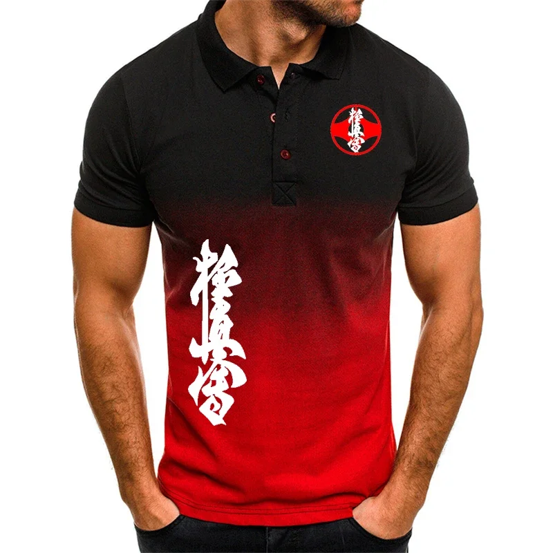 Kyokushin Karate gedruckt Revers Männer T-Shirt Männer Polos hirt Farbkontrast Design bequemes atmungsaktives Harajuku Herren Polos hirt