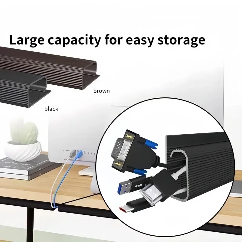1pc 5.1x40cm Adhesive Under-Desk Cable Organizer PVC Desktop Cable Tray Cables Management Raceway Home Office Desk Wire Hider