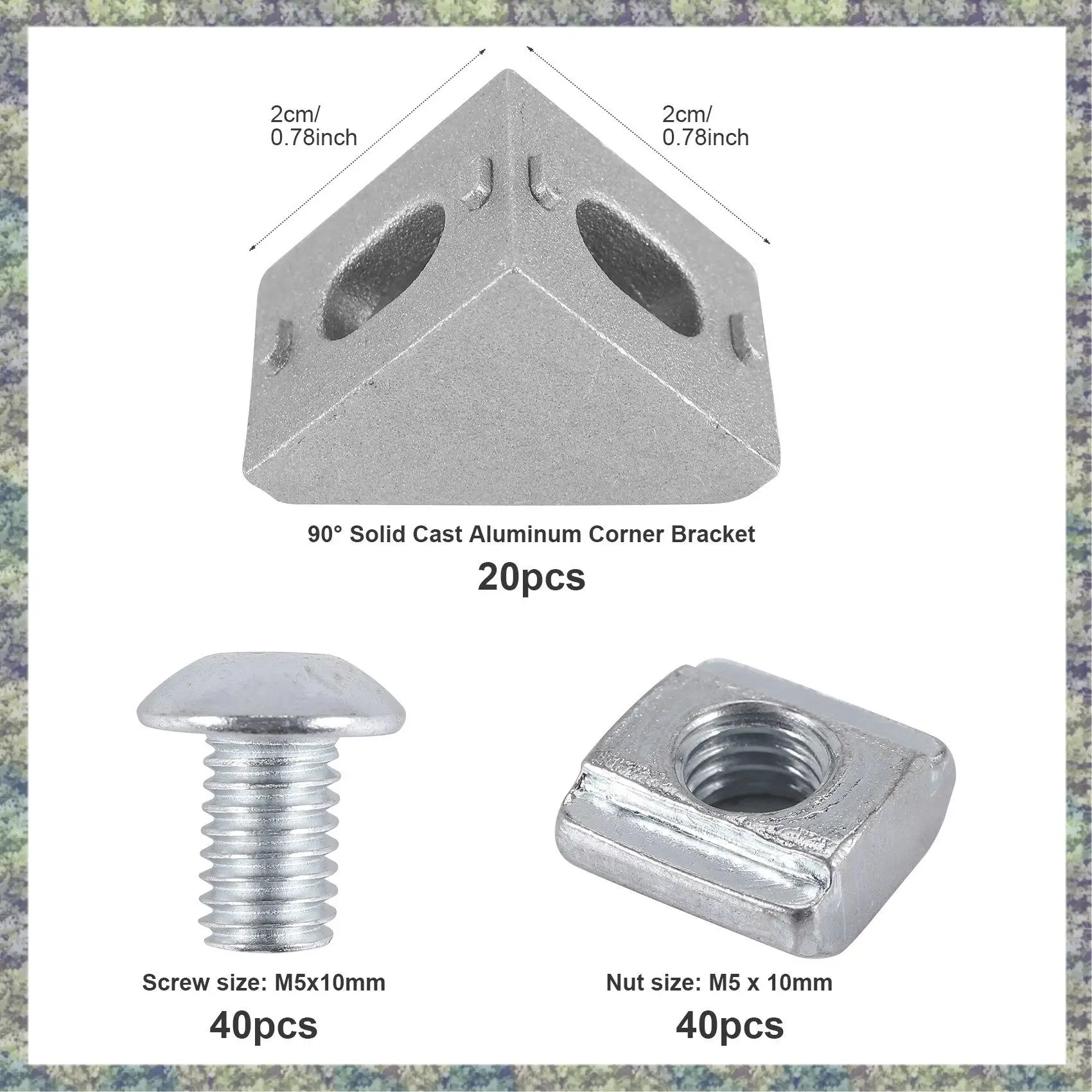 

WON 2020 Series Aluminum Profile Connector Set, 20Pcs Corner Bracket,40Pcs M5 X 10Mm T-Slot Nuts, 40Pcs M5x10mm Hex Socket Cap S