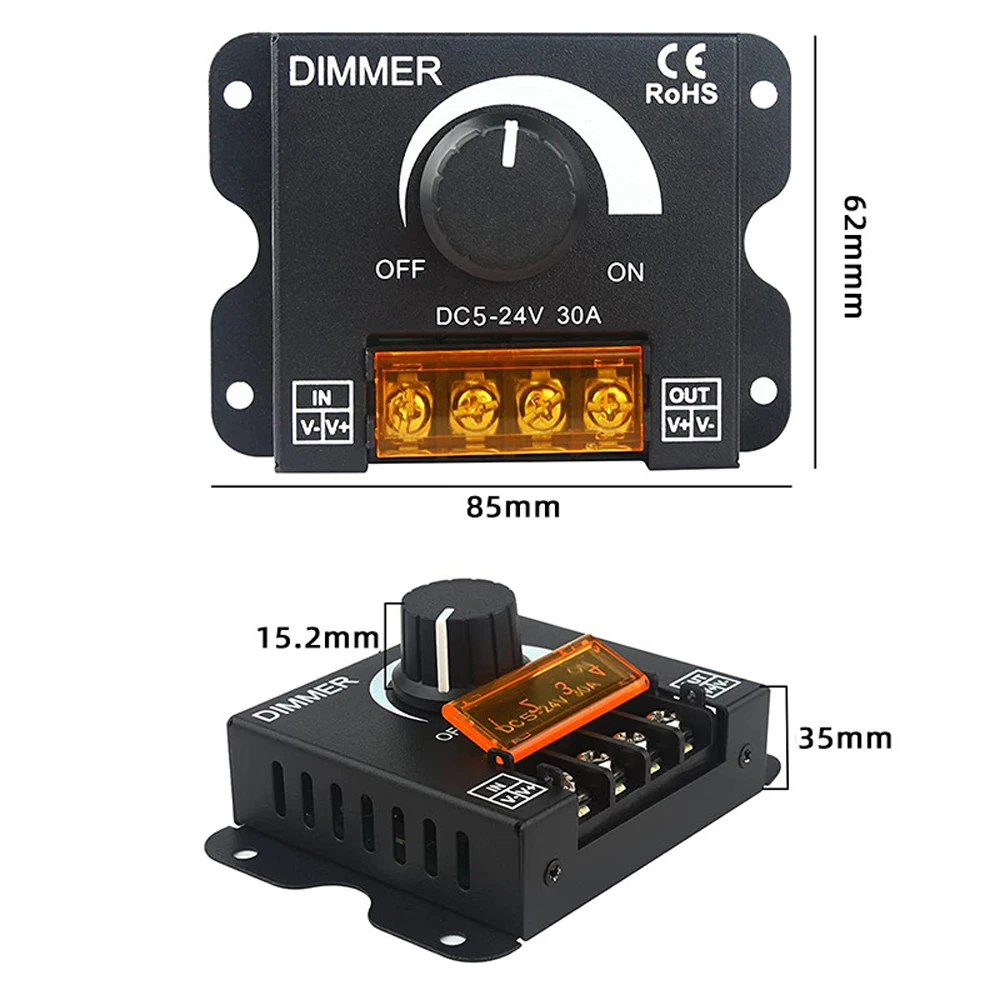 DC 12V 24 V 30A 360W LED Dimmer Switch 12 24 V Volt 30A 360W regolatore di tensione Controller regolabile per LED Strip Lamp Dimming