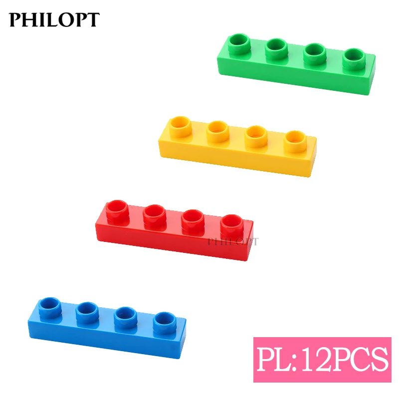 12pcs DIY Large Building Block Bricks Thin 1X4 Bricks Big Size Assembled Accessories Bulk Part Enlighten Brick Children Toys