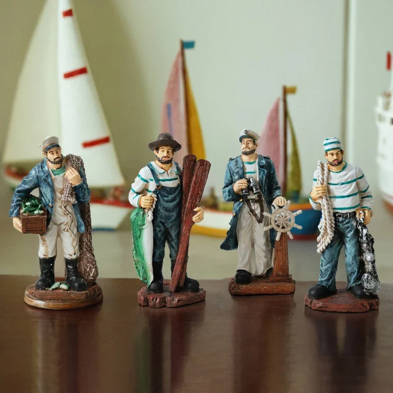 Figuras capitán marinero resina mediterránea Retro, adornos artesanales de escritorio creativos de estilo océano, accesori