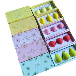 3pcs/set Fruit Shape Makeup Sponge Soft Cute Peach Strawberry Cosmetic Puff For Foundation Concealer Cream Dry/ Wet Dual Use