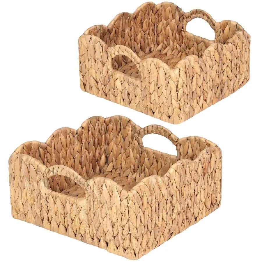 

Baskets NaturalSet of 2 Basket Living Room Organizer, Water Hyacinth Baskets For Decor, Woven Basket for Bathroom, Bedroom, Laun
