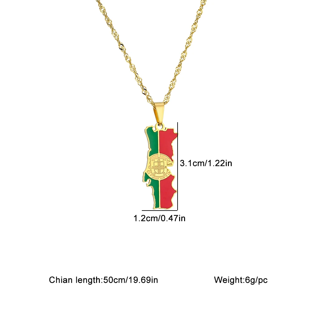 Fashion Portuguesa Map Flag Pendant Necklace Stainless Steel Men Women Portugal Maps Jewelry Gift view 6