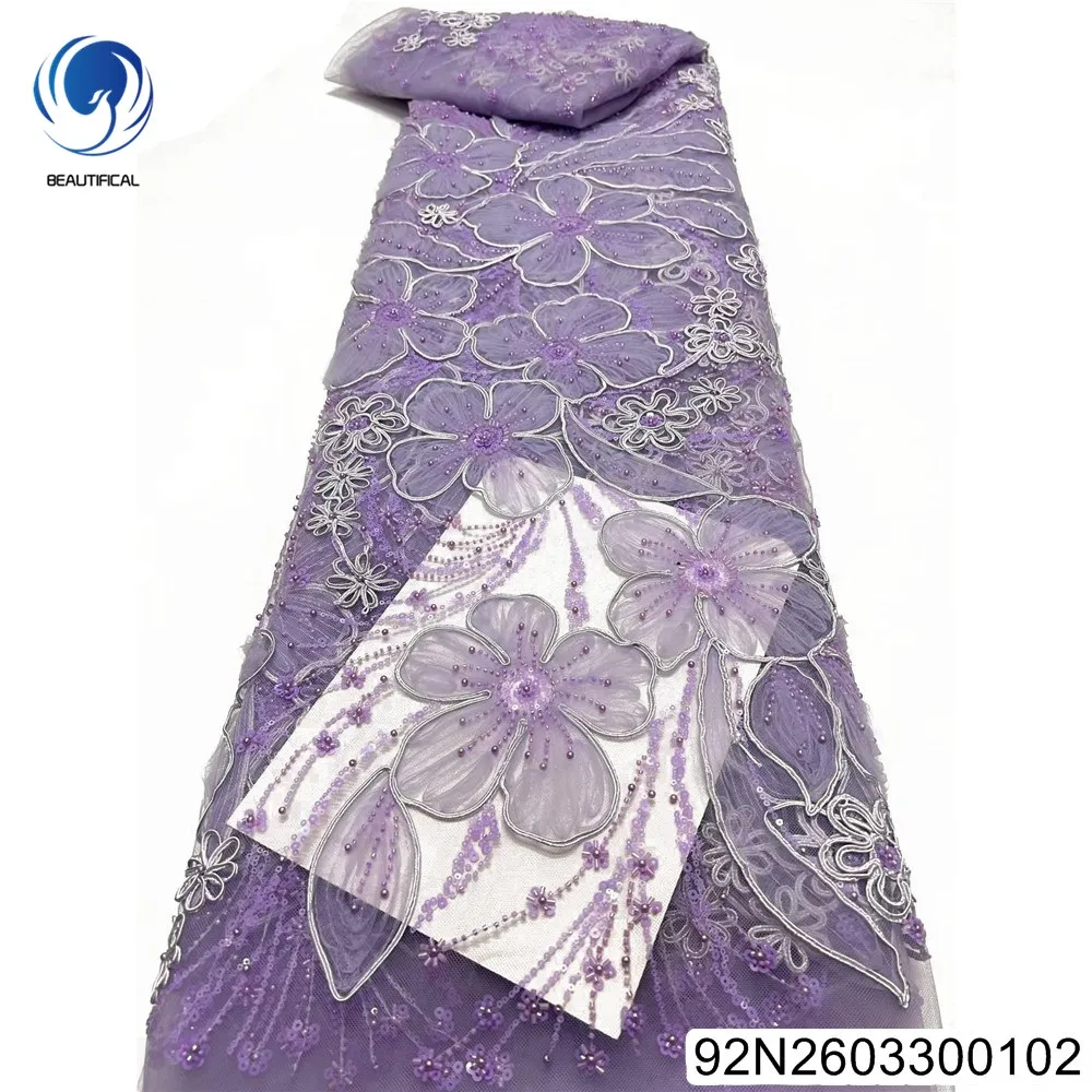 

Новое изысканное платье для вечеринок с цветочным узором, элегантное африканское кружево, высококачественная ткань с ручной вышивкой пайетками 92N26033001