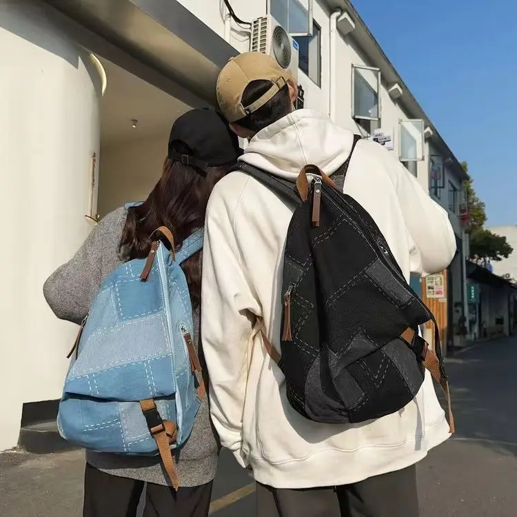Small Niche Large Capacity High School Student Book Storage Bag Washed Denim Schoolbag Men's and Women's Backpack