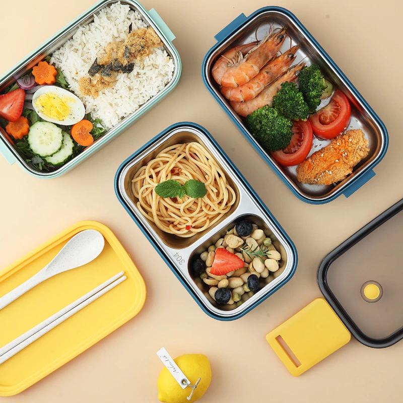 Stainless Steel Lunch Box for Adults Kids School Office 1/2 Layers Microwavable Portable Grids Bento Food Storage Containe