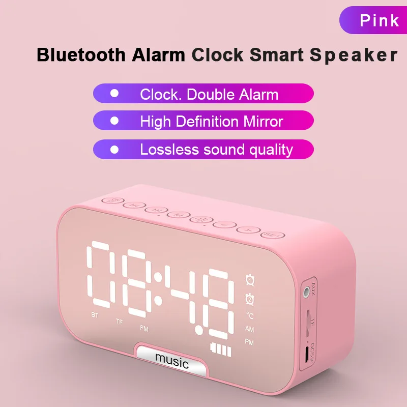 Factory Direct Sales Q5 Mirror Wireless Bluetooth Speaker Alarm Clock Mobile Phone Holder English Packaging Cross-border
