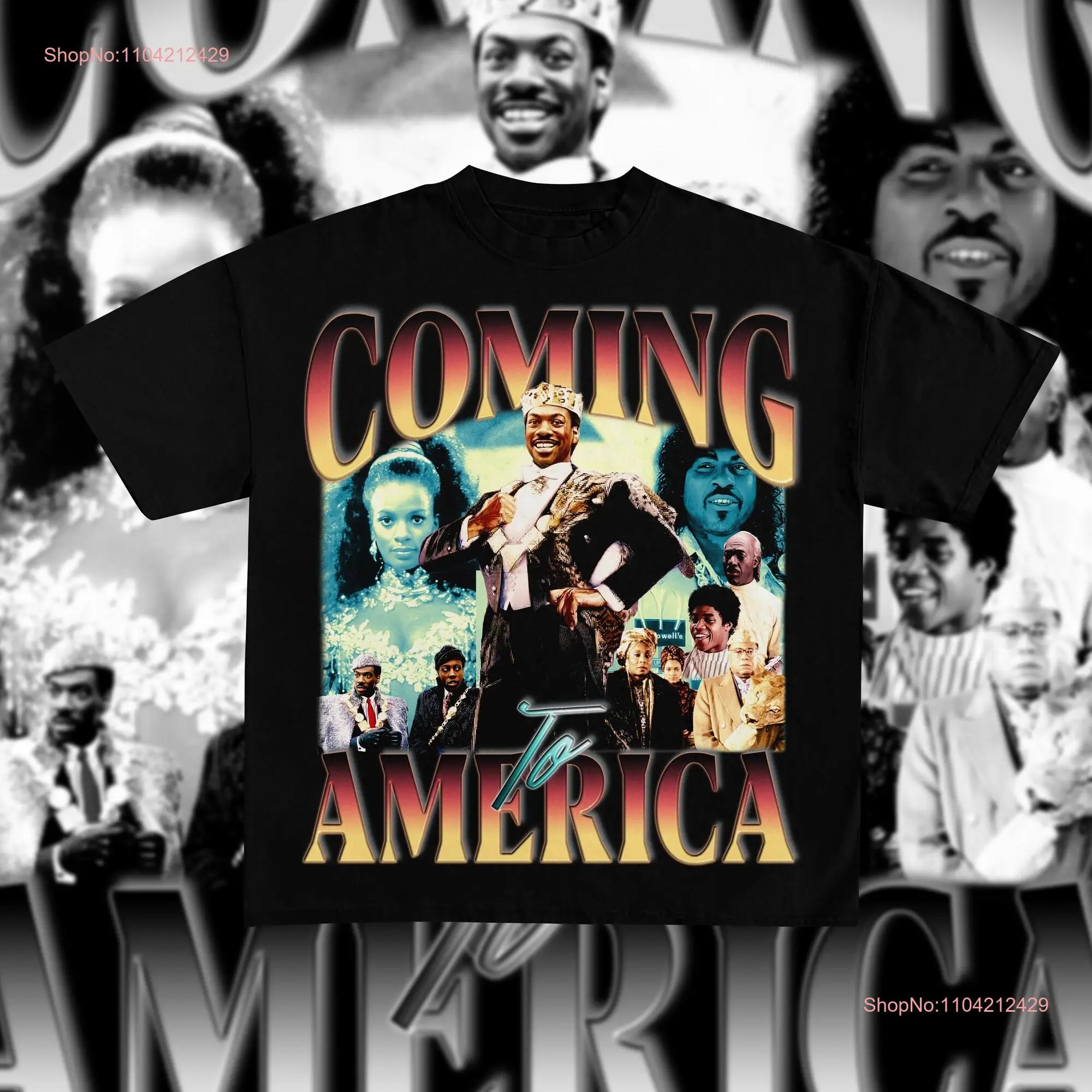 Футболка Coming To America Movie Bootleg 80's Vintage 90's Style Oversized Black Eddie Murphy с длинными или короткими рукавами