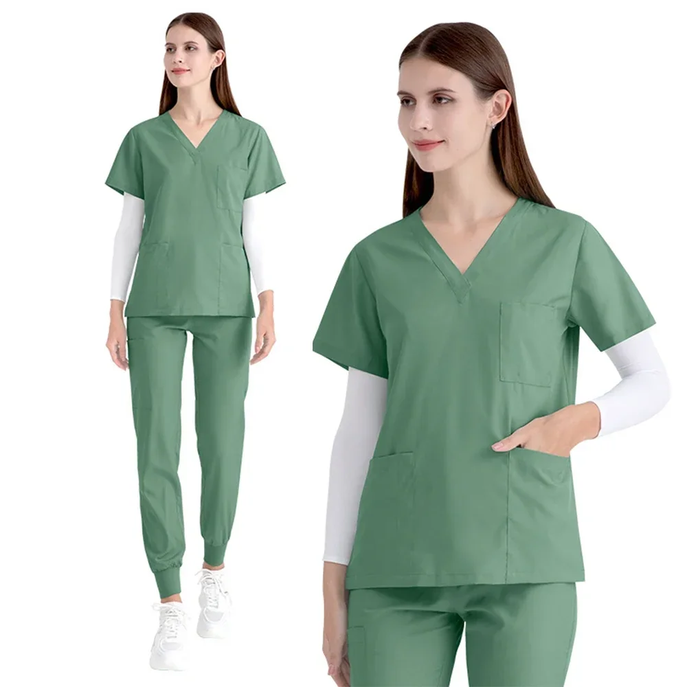 Operating Room Short-sleeved V Collar Hand Dress Blouse Overalls Nurse's Uniform Doctor's Medical Uniform Infirmière