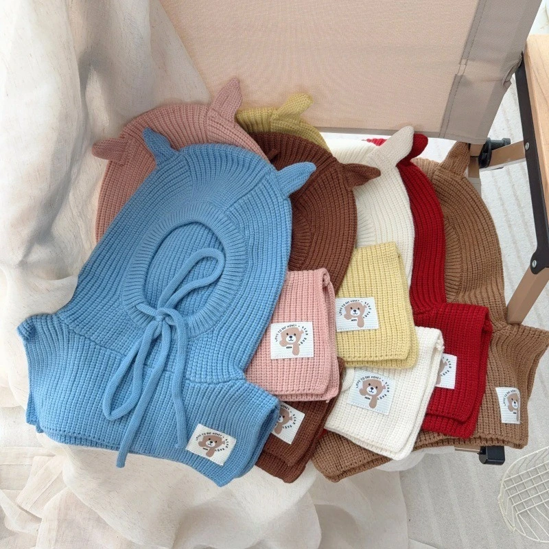 

Зимний детский комплект-балаклава, универсальная вязаная шапка и шарф с защитой ушей, рождественский подарок для мальчиков и девочек, термошапка унисекс