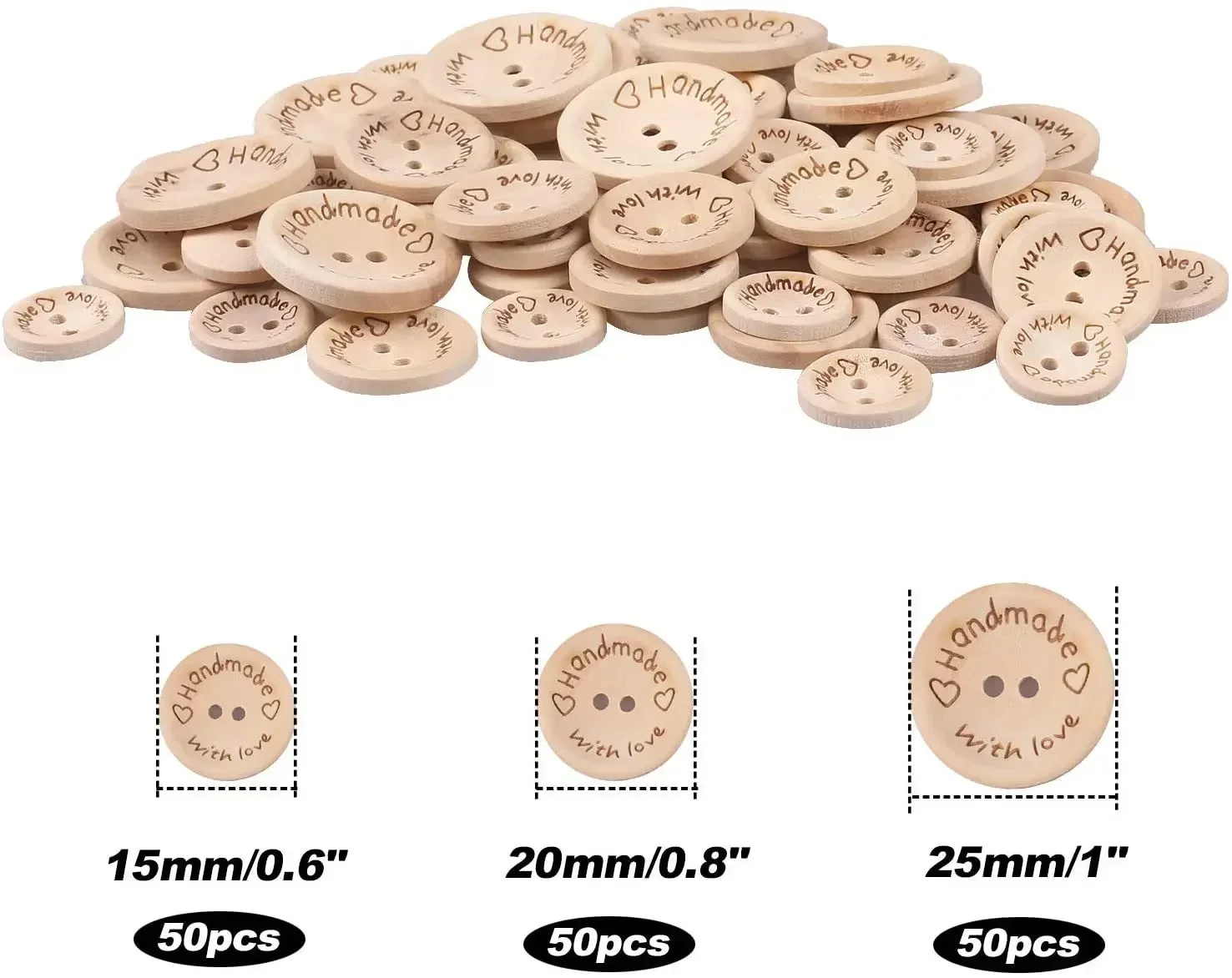 150 pcs DIY Handmade Buttons Natural Wood Buttons Handicraft Decorative Buttons 15/20/25mm Button Combination High Quality