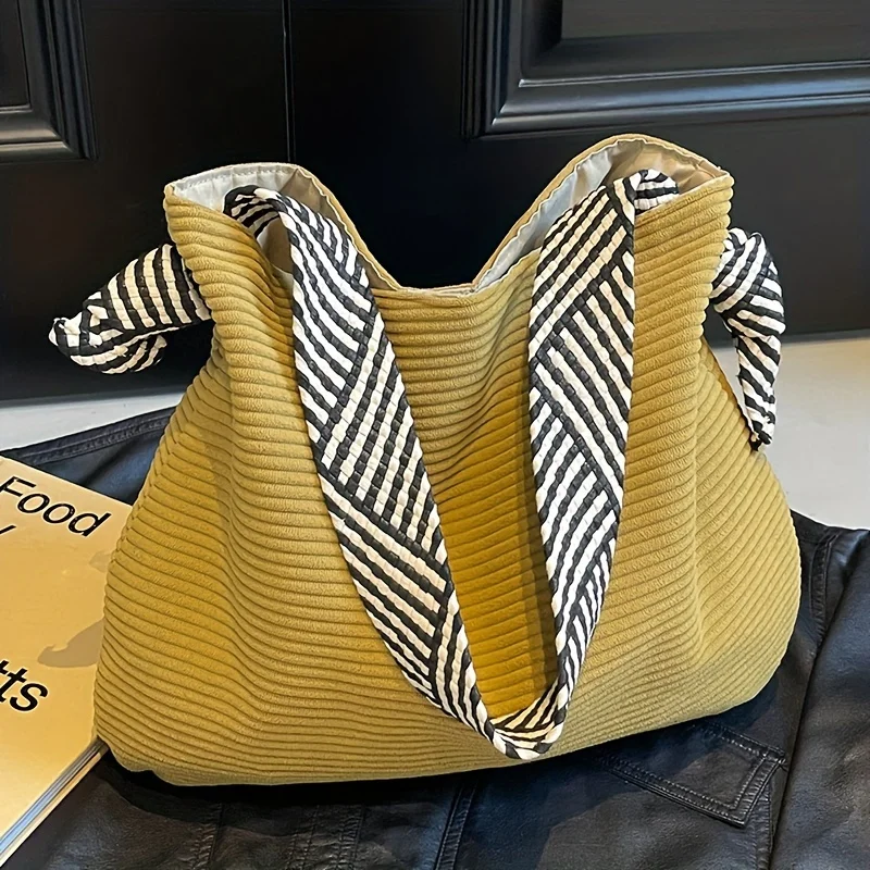 

Women's Fashion Corduroy Tote Bag, Casual Handbag Shoulder Bag, Large Capacity, Daily Commute, Shopping Bags, Purse Phone Pouch