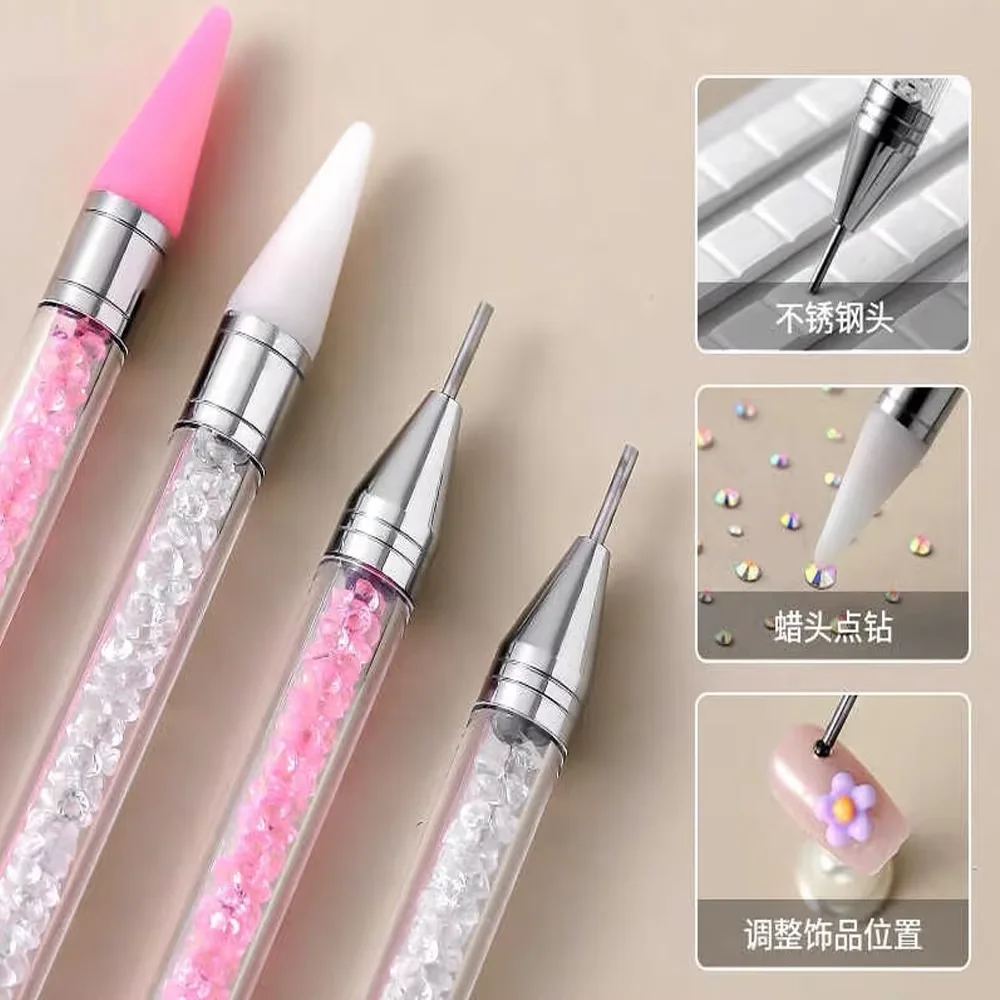 Dual Ended Nail Dotting Pen Self-Stick Drill Pen with Double Heads Nail Rhinestone Picker Wax Tip Pencil Crystal Tool 0.8*14.5cm