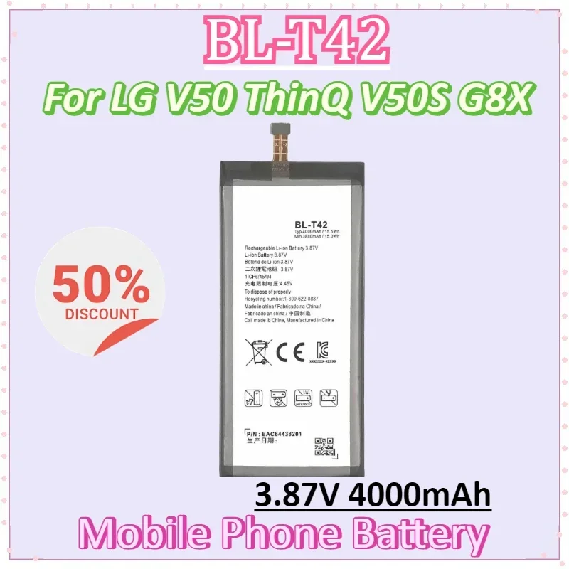 

BL-T42 3.87V 4000mAh Replacement Battery for LG V50 ThinQ V50S G8X Large Capacity Built-in Mobile Phone Battery Lithium Battery