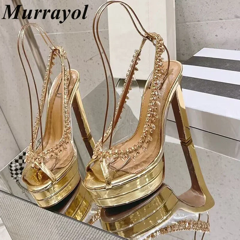 

Rhinestone Edging Waterproof Platform Sandalias Women Peep Toe Pvc Transparent High-heel Sandals Summer Party Dress Shoes Pumps