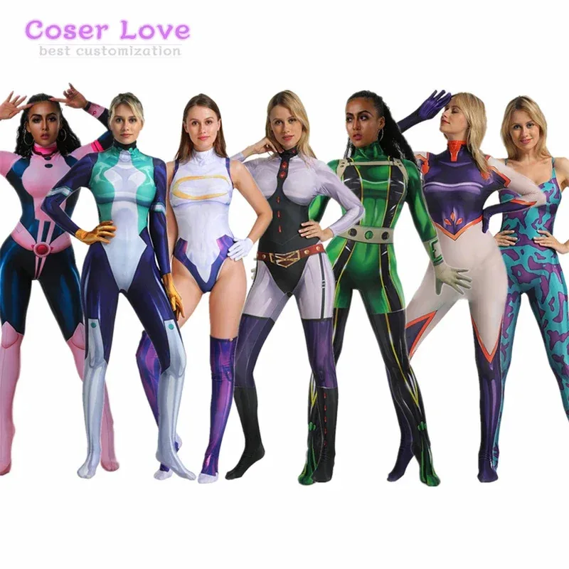 qq 123Academy Miruko Uraraka Ochako Asui Tsuyu Nejire Ashido أزياء تنكرية للهالوين سباندكس Zentai بدلة قفز #2