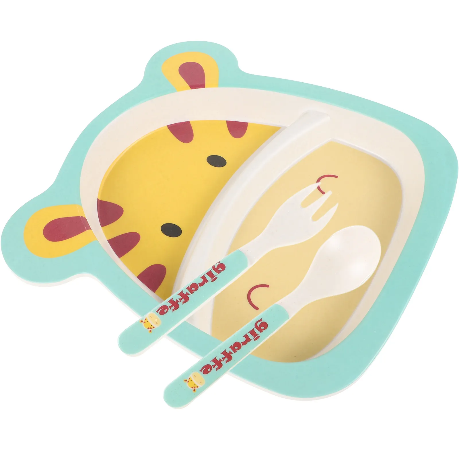 

1Set Bamboo Fiber Children's Dinnerware Set Cartoon Giraffe Design Divided Plates Toddler Dinner Essentials Kids Dining