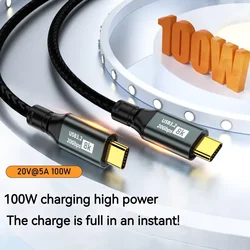 USB 3.2 20Gbps Type-C Data Cable Support 4K 8K Display 100W 5A PD QC Fast Charging Cord for Phone15 Tablet Laptop Docking Hub
