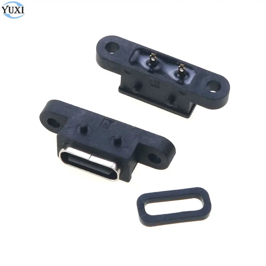 YuXi 1pc Type C 2Pin Waterproof Female USB C Socket Port With Screw Hole Fast Charge Charging Interface 180 Degree USB Connector