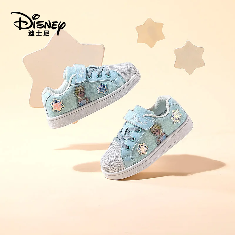 Disney Children\'s Casual Shoes Shell Toe Spring Girls Soft Sole Breathable Fashion Frozen Princess Elsa Pink Blue Shoes Size 35