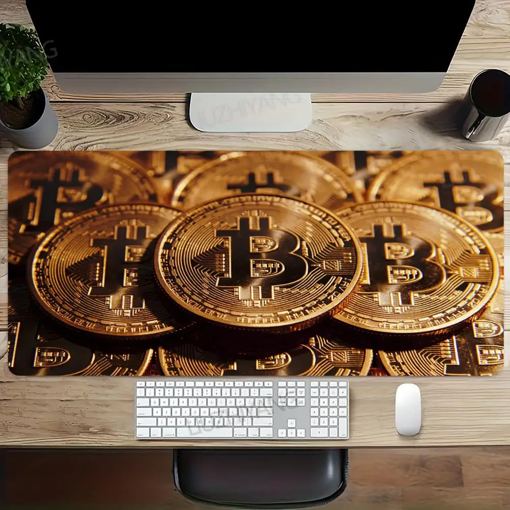 

Коврик для мыши с биткойнами, большие компьютерные офисные игровые настольные коврики XXL, резиновые противоскользящие коврики для игровой клавиатуры, длинные настольные коврики