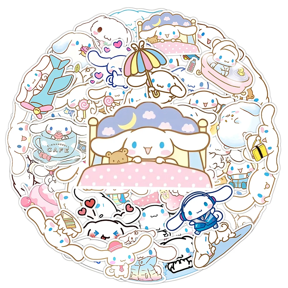 10/30/50pcs Kawaii Sanrio Cinnamoroll Cartoon Stickers Aesthetic Decals Toys DIY Phone Planner Laptop Cute Decoration Sticker