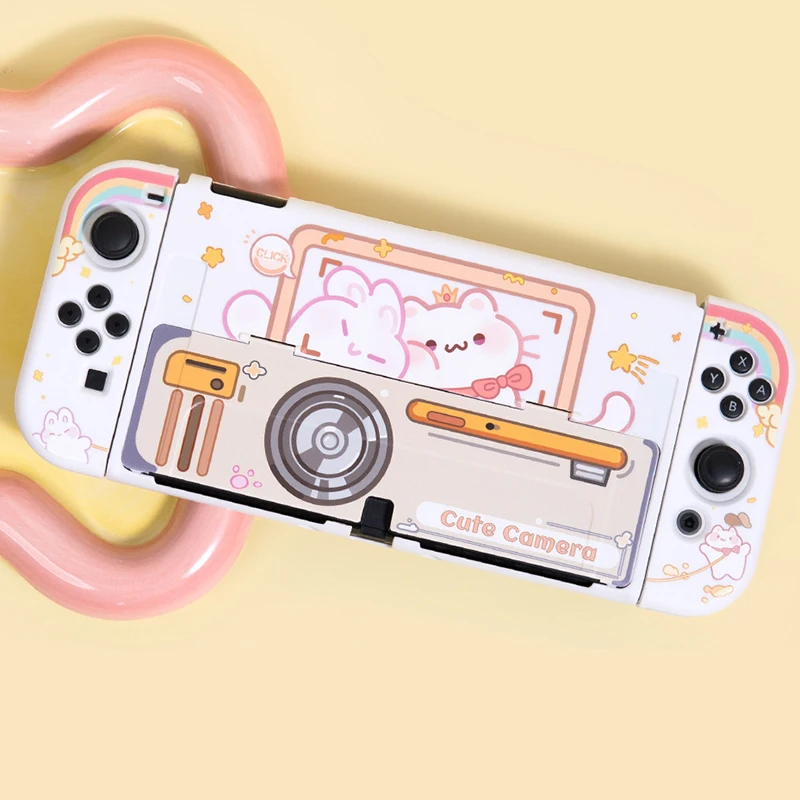 

Funda Nintendo Switch Oled Case Hard PC Cover Cute Camera Cat Dockable Protective Shell For Switch Oled Joy-Con Controller