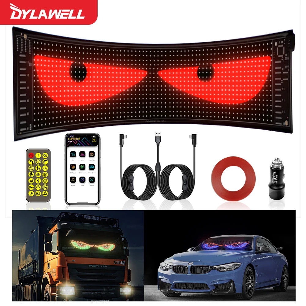 

1 Pair Windshield Devil's Eye Light for Truck DIY LED Display Lamp Dynamic Flexible Matrix Pixel Panel Soft RGB Light