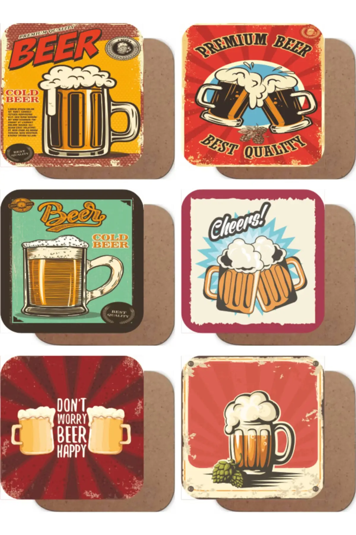 

Beer Themed Retro Wooden Coaster Set of 6 Fun Coaster Table Protector For Vintage Beer Glass