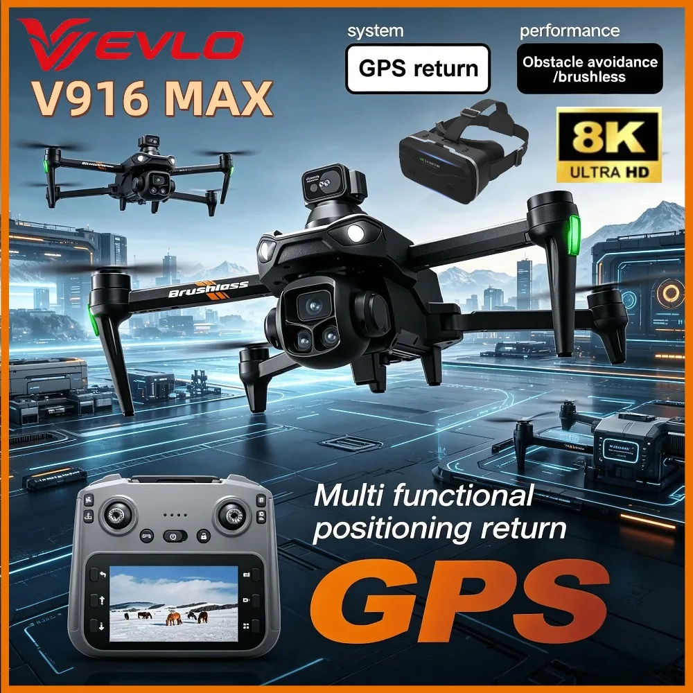 VEVLO 2026 New V916MAX 8K HD Dual Camera Large Screen 5G WiFi FPV Foldable Brushless Optical Flow RC Quadcopter Toy Gift