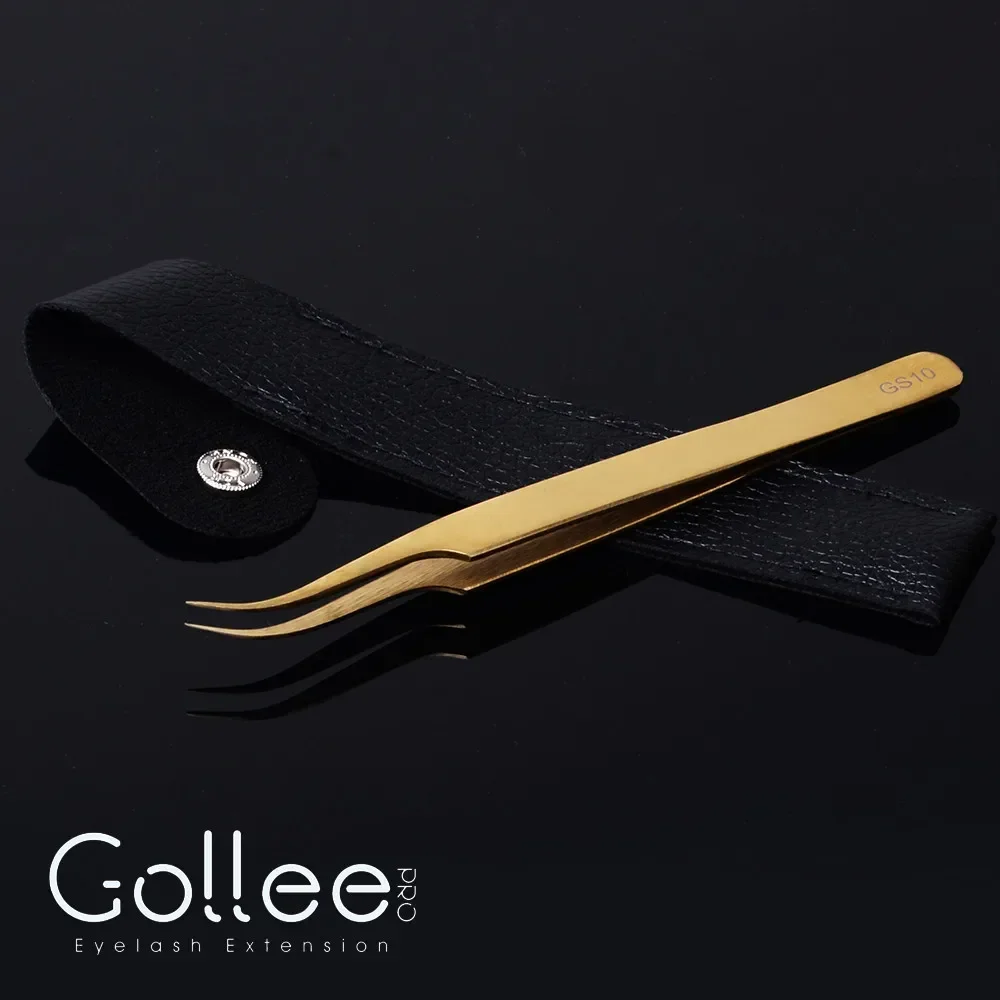 Gollee High Precision Light Weight Gold Plated Tweezers Gold Eyelash Applicator Gollee Gold Lash Tweezers For Eyelash Extension