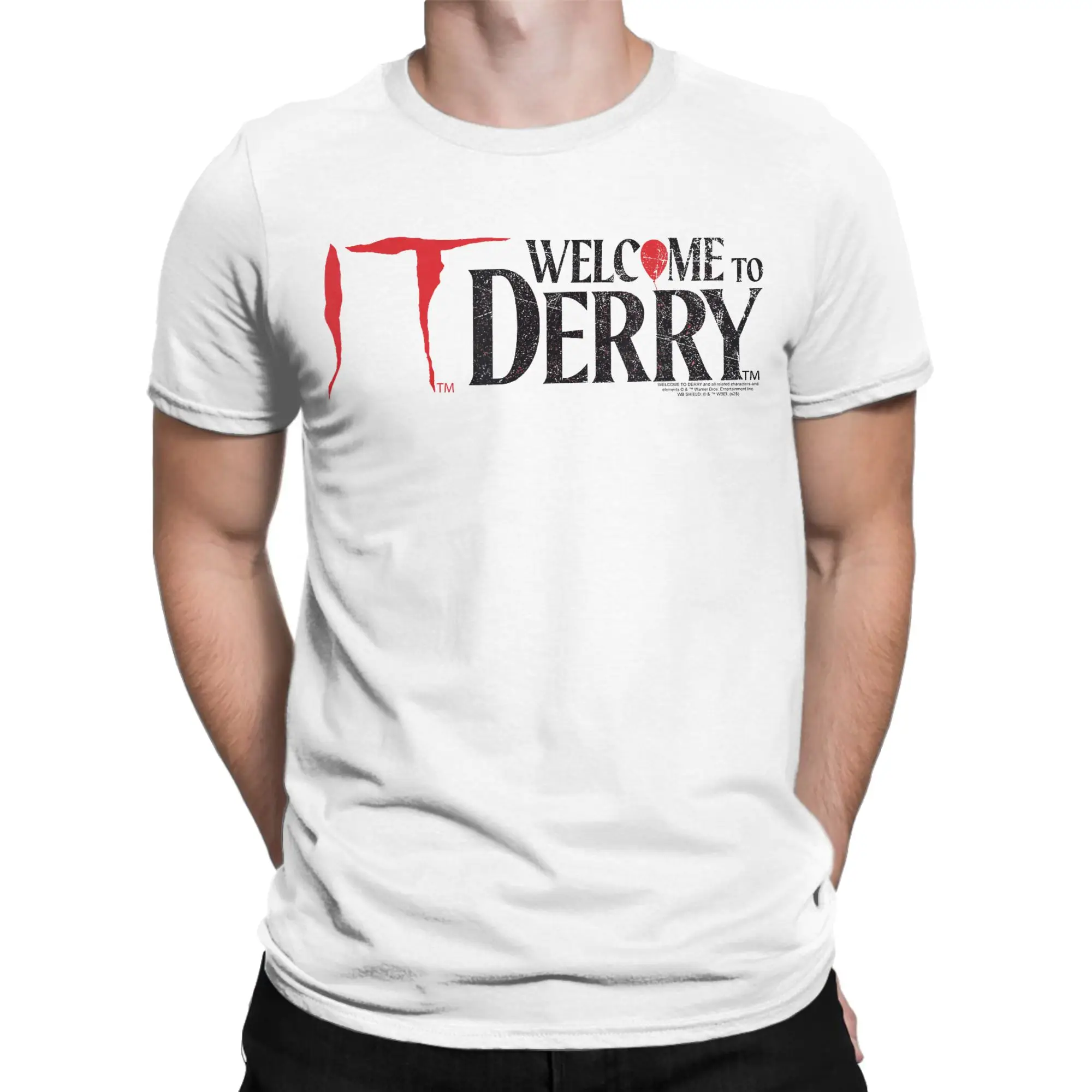 ITs Derrys Welcome Horror TV Show T Shirt for Men Pure Cotton Fashion T-Shirts Crewneck Haunted House Tees Clothes New Arrival