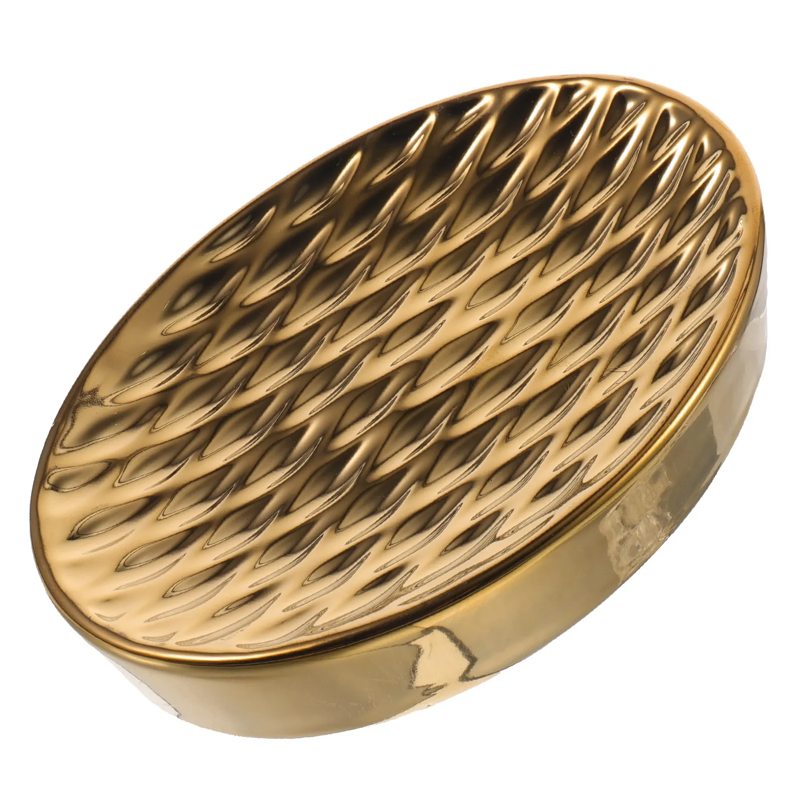 

Ceramic Soap Holder with Grid Texture Gold Trim Bathtub Vanity Countertop Drainable Soap Dish for Home Bathroom