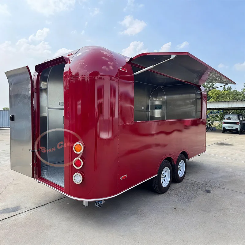 مقطورة طعام حمراء للاستخدام الخارجي بتصميم عجلة مزدوجة، لون مشرق، نسيج غني، مظلة شمسية قابلة للانفصال للعملاء #3