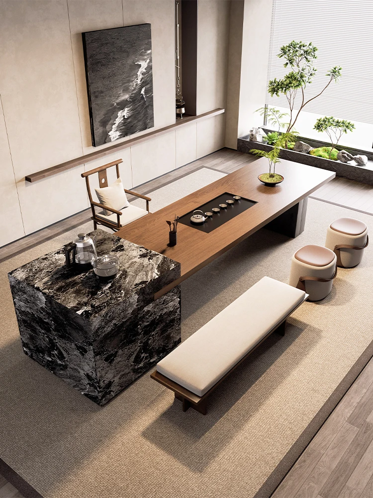 

Solid wood, island, tea table, integrated, light luxury, modern, high-end, new, combination