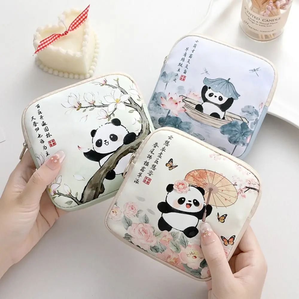 Portable PVC Sanitary Pads Bag Large Capacity Panda Coin Purse Multipurpose Lipstick Earphones Storage Cosmetic Bag